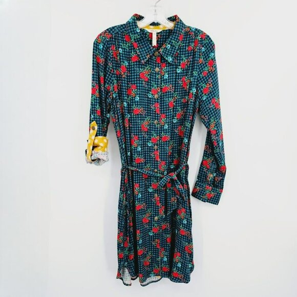 Matilda Jane Shirtdress Fa La La S Multicolor Plaid Check Roll Tab Sleeve Button - Picture 1 of 11